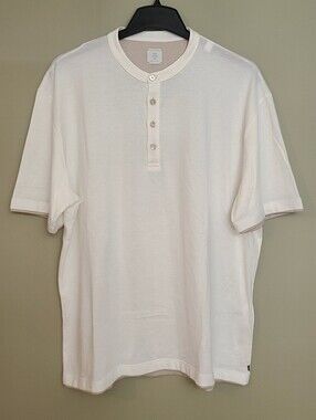 Eleventy Platinum Men's Cotton Henley T Shirt Short Sleeve Ivory Size XXL